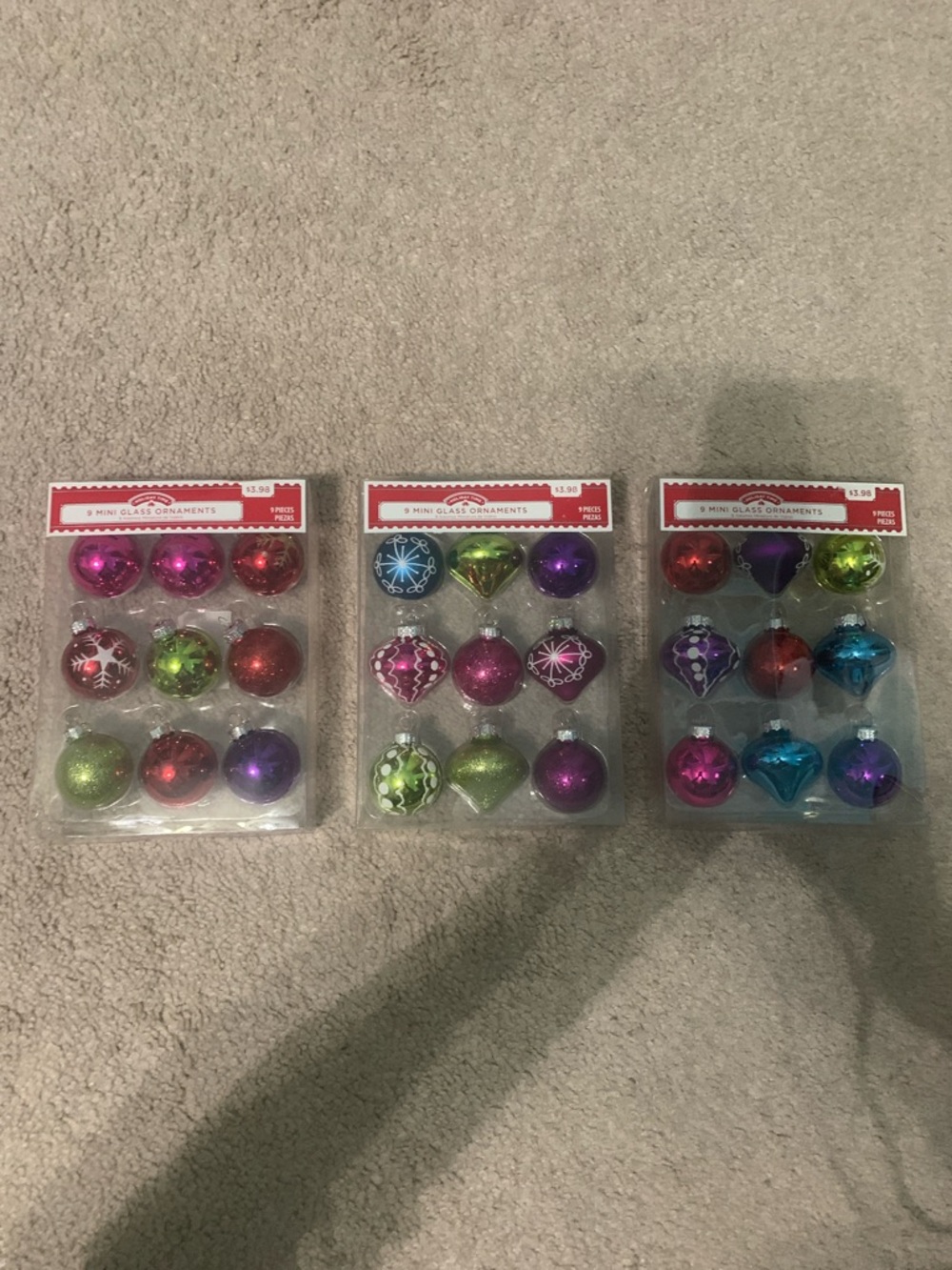 Holiday Time Multicolor Glass Mini Ornaments - Pink, Purple, Green, Red, Blue